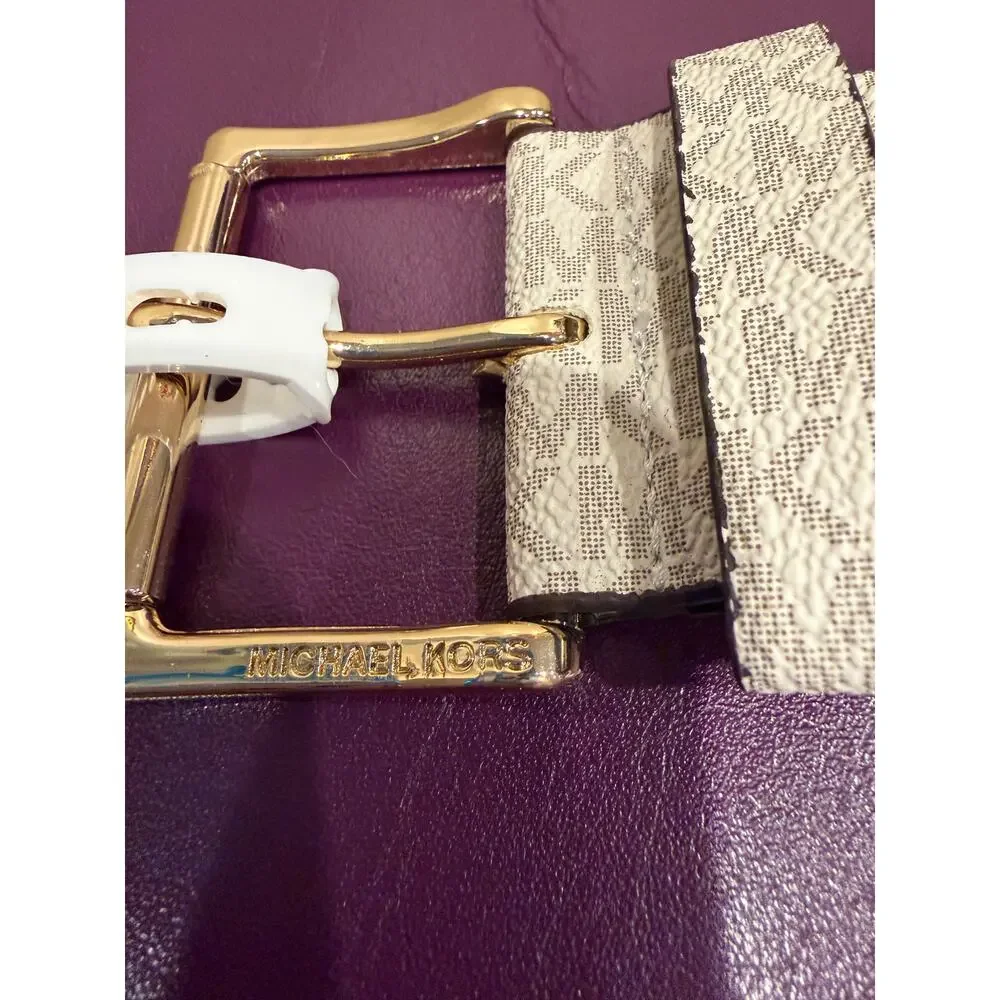 Michael Kors NWT women's stretch belt white signature logo monogram design S/M